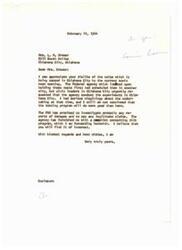 ["Mrs. Brewer is writing to express her dislike of the noise caused by sonic boom testing in Oklahoma City. She is concerned about potential damages to homes and questions the benefits of the testing program. The Federal agency conducting the tests has promised to investigate reports of damages and pay legitimate claims. Mrs. Brewer is requesting more information about the program and expresses her concerns about the impact of the sonic booms."]