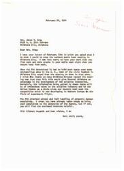 ["Mrs. James T. Brag writes to Senator Mike Monroney asking for help to stop the sonic boom testing in Oklahoma City, as it is causing cracks in her walls. She is concerned about the damage to her property and asks for assistance in addressing her complaints to the FAA. Senator Monroney responds by explaining the importance of the testing for the development of new aviation industries and assures Mrs. Brag that her complaints will be handled promptly and fairly. He also provides her with a brochure to help with her complaints."]