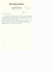 ["Mrs. Billie Burke called to suggest that Senator Monroney speak to the FAA about the booms in town bothering the 89ers. She had already received a letter from the Senator on the issue and emphasized the need for relief for the 89ers."]