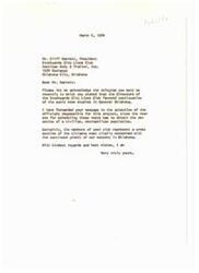 ["The Stockyards City Lions Club, represented by President Cliff Barrett, has requested the continuation of the super sonic test program in Central Oklahoma. Senator Mike Monroney has acknowledged the club's request and forwarded it to the officials responsible for the project. The club believes that Oklahoma City has a responsibility to participate in the progress of the nation and its aviation industry."]