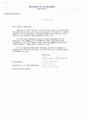 ["The Department of the Air Force is informing Senator Monroney about the upcoming B-58 supersonic training flights that will take place from April 1st along a specific route. The flights will be conducted by the Strategic Air Command and information about sonic booms, training of bomber crews, and flight details are provided. The sonic booms created by the high-speed flights are not harmful but may cause minor damage such as breaking glass or plaster cracks. The Air Force assures that personal injury will not occur due to the sonic booms."]