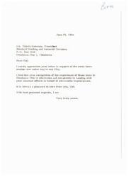 ["The document consists of two letters, one from Mr. Calvin Bowman expressing appreciation for support of sonic boom studies in Oklahoma City, and one from Calvin Bowman to Mike Monroney discussing the importance of the sonic boom tests and the lack of support for stopping them."]