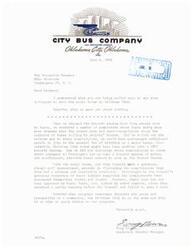 ["The City Bus Company in Oklahoma City sent a letter to Senator Mike Monroney stating that the complaints about sonic booms in the city are exaggerated and unnecessary. They compare the situation to when they switched from street cars to buses and received complaints, but did not give in to the complaints and now have a modern transit system. They believe that progress sometimes disrupts peace and tranquility, but it is important to keep moving forward."]