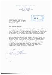 ["Dr. Johnny A. Blue urges Senator Mike Monroney to continue Sonic Boom Studies in Oklahoma City for the advancement of aviation and defense, despite some inconvenience. He also asks the Senator to vote against the Civil Rights Bill as it stands, stating that while equal opportunities are important, the federal government should not dictate where people live, go to school, or associate with others."]