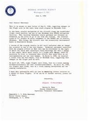 ["The letter from the Federal Aviation Agency to Senator Monroney discusses changes in the flight path in the sonic boom study program in Oklahoma City. The agency explains that they have been flying specific flight tracks to study the effects of sonic booms on test houses, and that no damage has occurred so far. They received a suggestion to change the flight path and conducted additional flights in different directions to gather more data. The agency assures the Senator that they are willing to provide further information and assistance if needed."]