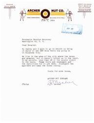 ["The Archer Nut Company in Oklahoma City expresses support for the SST Boom Tests in a letter to Senator Monroney, stating that the tests are necessary and only a small percentage of people object to them. They believe the facilities for the tests are in place and urge the Senator to continue the tests."]