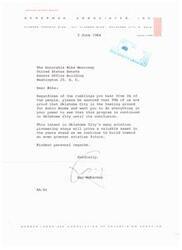 ["The letter from Ackerman, Associates expresses support for the Sonic Boom testing program in Oklahoma City and urges Senator Mike Monroney to continue the program. The response from Senator Monroney acknowledges the support but also mentions receiving opposition from a small percentage of people."]