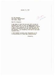 ["The document consists of two letters between Guy Draughon, an aviation writer, and Senator Mike Monroney regarding the SST program and sonic noise tests. Draughon expresses interest in receiving a transcript of the SST hearings and discusses coverage of the program. The second letter thanks Monroney for the transcript and provides an update on the sonic boom tests in Oklahoma City. It mentions the controlled booms, public reactions, and the potential development of a supersonic airliner."]