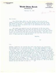 ["The letter is addressing concerns about sonic booms in Oklahoma City, with the writer clarifying that Senator Monroney had nothing to do with authorizing them. The writer also expresses frustration with the persistent rumors linking the Senator to the booms and the increasing irritation of the public. The writer suggests making a statement in the press to clarify the Senator's lack of involvement."]