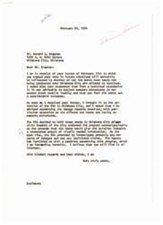 ["Mr. Chapman wrote to Senator Monroney expressing his opposition to the sonic boom tests being conducted over Oklahoma City, citing concerns about potential damage to masonry structures and the nuisance caused by the tests. Senator Monroney responded by informing Chapman that the FAA had endorsed the project and promised to investigate any reports of damage and pay legitimate claims. Senator Monroney also provided Chapman with a pamphlet about the program."]