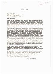 ["The document is a series of letters expressing concerns about the Sonic-boom program being conducted in Oklahoma City. Mrs. Della Cook is opposed to the program due to its impact on the well-being of the citizens. She questions the motives behind the program and urges Senator Monroney to address the issue. The document also discusses the importance of considering the rights and well-being of the people when implementing programs for progress."]