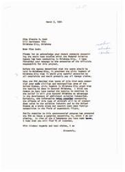 ["Miss Blanche M. Cook wrote a letter to Senator Schulte expressing her concerns about the sonic boom studies being conducted by the Federal Aviation Agency in Oklahoma City. She questioned why the tests were being done over a civilian area and requested that action be taken to address the disturbances caused by the sonic booms. Senator Schulte acknowledged her comments and assured her that the officials responsible for the project would be informed. He also mentioned that the testing was supported by civic leaders in Oklahoma City and would benefit the development of aviation industries. Senator Schulte enclosed a pamphlet from the FAA regarding the program for Miss Cook's information."]