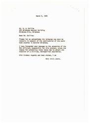 ["The letter acknowledges support for the continuation of sonic boom studies in Central Oklahoma and indicates that the message has been forwarded to FAA officials responsible for the project. Additionally, a telegram has been sent to Senator Mike Monroney requesting his intercession with the Federal Aviation Agency to continue progress in Oklahoma through the continuation of sonic boom testing."]
