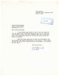 ["A. O. Elrod, who lives near a test house for sonic boom tests in Oklahoma County, writes to Senator Mike Monroney in support of the tests. Elrod believes that the tests should continue until the desired information is obtained by the FAA and United States Air Force, despite opposition from some individuals. Elrod emphasizes the benefits and advantages that can be gained from these tests."]