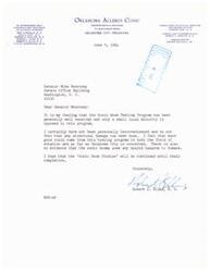 ["The document is an advertisement for the Oklahoma Allergy Clinic, listing the services offered and the doctors on staff. It also includes a letter from Dr. Robert S. Ellis supporting the Sonic Boom Testing Program and stating that he has not been personally inconvenienced by it."]