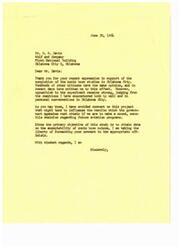 ["The letter is thanking Mr. Davis for his support of the completion of sonic boom studies in Oklahoma City. The writer acknowledges that there is strong opposition to the experiment but believes that it is important to obtain data on the acceptability of sonic boom noises to make informed decisions regarding future aviation programs. The writer plans to forward Mr. Davis' comment to the appropriate officials."]