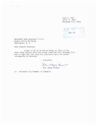 ["Mrs. Wayne Conner, residing in Oklahoma City, expresses her support for the Sonic Boom Studies being conducted over the city and urges Senator Monroney to continue the tests until the necessary information is obtained. The letter is also copied to the Oklahoma City Chamber of Commerce."]