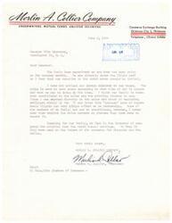 ["The letter is from Merlin A. Collier Company expressing their support for the Sonic Boom experiment, despite living directly under the flight path. They mention that they have not noticed any damage to their house and are somewhat conditioned to the noise and rattling windows. They believe that the tests should continue for the progress of aviation and the future of air commerce."]