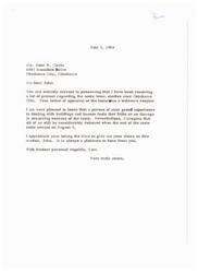 ["The document is a correspondence between Mr. John W. Coyle and Honorable A. S. Mike Monroney regarding sonic boom studies over Oklahoma City. Coyle expresses approval of the tests and states he has not seen any damage to buildings or houses. He also mentions the positive publicity the tests have brought to Oklahoma City."]