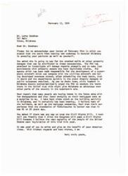 ["Dr. Leroy Goodman received a letter acknowledging complaints about sonic boom testing in Central Oklahoma. The FAA has promised to investigate property damages caused by the testing. Dr. Goodman also expressed concerns about people buying homes with low downpayments and later reneging on mortgages. He asked about stopping the Civil Rights Bill, but believed it would pass. He also mentioned concerns about the growth in building activity in Oklahoma."]