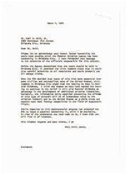 ["The letter acknowledges a complaint about sonic boom tests being conducted in Oklahoma City and states that the tests were promised to be conducted carefully and damage claims would be promptly paid. Civic leaders in Oklahoma City supported the testing in hopes of developing aviation industries. The Federal Aviation Agency has issued a pamphlet on the program in response to public reaction. The letter urges Senator Mike Monroney to halt the tests due to their disturbing nature and potential for causing damages to homes."]