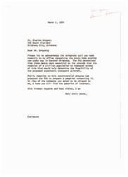 ["The document is a letter acknowledging a phone call from Mr. Charles Gregory regarding sonic boom studies in Central Oklahoma. The FAA is conducting these tests to determine the feasibility of a proposed supersonic transport aircraft. Public reaction has prompted the FAA to prepare a pamphlet on the program. The document also includes a memorandum listing individuals who support the booms and have not experienced damage to their homes."]