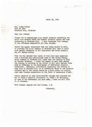 ["Mrs. Foster has expressed concerns about the sonic boom studies being conducted in Oklahoma City to the Federal Aviation Agency. The Agency promised to address complaints and pay damage claims. Civic leaders in Oklahoma City support the testing as it may benefit the development of aviation industries in Central Oklahoma. The FAA has issued a pamphlet about the program in response to public reaction. Mrs. Foster has asked Senator Mike Monroney to take action to stop the sonic boom tests in the area."]