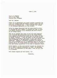 ["In this letter dated March 5, 1964, Senator Mike Monroney acknowledges Mrs. Fearon's concerns about the sonic boom studies conducted by the Federal Aviation Agency in Oklahoma City. He explains that the tests were deemed necessary for the development of aviation industries and to meet foreign competition in supersonic flight. However, he also acknowledges the negative impact of the booms on property and human rights, and the misuse of tax money for the tests. Mrs. Fearon expresses her opposition to the booms due to property damage, violation of peace of mind, misuse of tax money, and the dismissive attitude of FAA officials towards the public's concerns. She urges for a democratic solution and expresses her concerns for future generations."]