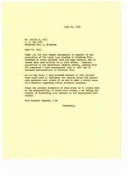 ["The letter is expressing support for the completion of sonic boom studies in Oklahoma City, despite continued opposition. The writer believes that the data collected will be beneficial for future aviation programs and supports the project for the benefit of the city, state, and nation. The letter is addressed to Senator Mike Monroney and has been forwarded to appropriate officials."]