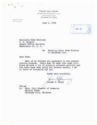 ["The document consists of two letters addressed to Senator Mike Monroney in support of continuing Sonic Boom Studies in Oklahoma City. Both letters emphasize the importance of aviation to the city's growth and economy, and express the belief that the tests should be completed despite any inconvenience to residents. The writers urge the senator to support the program for the benefit of Oklahoma City."]