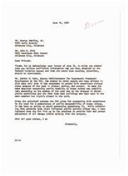 ["The letter acknowledges a request to terminate sonic boom studies being conducted by the Federal Aviation Agency in Oklahoma City. The Deputy Administrator for Supersonic Transport Development at the FAA stated that the experiment needed to be conducted through different seasons to gather accurate data on public reaction to the noises. The letter expresses concerns about the impact of the tests on the community and urges Senator Monroney to take action to stop the sonic booms."]