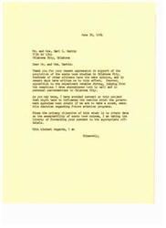["The letter is thanking Mr. and Mrs. Harbin for their support of the sonic boom studies in Oklahoma City. The senator acknowledges that there is both support and opposition to the project and emphasizes the importance of obtaining data on the acceptability of sonic boom noises. The senator assures that the comments of Mr. and Mrs. Harbin will be forwarded to the appropriate officials."]