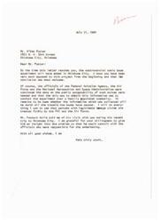 ["The letter is addressing Mr. Foster's opposition to the controversial sonic boom experiment in Oklahoma City, which has now ended. The writer acknowledges Mr. Foster's concerns and assures him that legitimate damage claims will be treated fairly. The letter also mentions Mr. Wolle's visit with Mr. Foster to discuss the issue."]