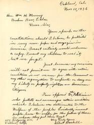 ["The document expresses admiration for a speech on the Constitution given by Honorable Wm. H. Murray and calls for it to be published widely. The writer emphasizes the importance of protecting individual liberties and property rights as American citizens. They express disappointment in politicians who fail to prioritize the welfare of the people and believe that the public should not have to suffer for their mistakes. The document is signed by Albert Haskill of Oakland, California."]