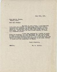 ["The author declines a request from Miss Thomas to support a candidate for Congress, stating that he has declined similar requests from other friends who are running for office. He explains that he must adhere to this rule in order to be fair to all candidates."]
