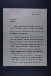 ["The author, Alice Goode Crump-Bouldin, is writing a letter to the Governor of Oklahoma thanking him for his response to her enquiry about the Murray family. She expresses delight in receiving books from the Governor, plans to propose one for inclusion in Virginia school curriculum, and discusses the search for the parentage of James Murray. She also mentions sending genealogy information soon and expresses admiration for Scotch ancestry and Abraham Lincoln."]