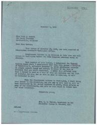 ["Miss Vera H. Dodson from Bartlesville, Oklahoma wrote a letter to Congressman George B. Schwabe regarding Regulation W of the Federal Reserve Board, which she believes restricts consumer credit. The Congressman's secretary, Mrs. A. L. Warren, responded that a revision of Regulation W had been issued and that the Congressman would look into the matter upon his return to Washington. Dodson's concerns about consumer credit regulations were noted and would be addressed by Congressman Schwabe."]