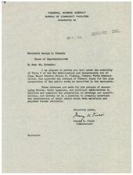 ["The Federal Works Agency Bureau of Community Facilities has approved the advance of Federal funds for the preparation of public works as described in the enclosure. This is to encourage states and their agencies to prepare drawings and specifications so they can promptly begin construction when materials and manpower become available."]
