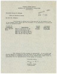 ["The document is a letter from George H. Field, Commissioner of the Bureau of Community Facilities at the Federal Works Agency, informing Honorable George B. Schwabe of the approval of Lanham Act funds for a project in Tulsa, Oklahoma. The funds are allocated for the maintenance and operation of school facilities for the period of July 1945 to June 1946. Field expresses appreciation for Schwabe's interest in the program and offers further details if needed."]