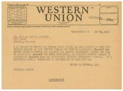 ["A telegram sent by A.N. Williams, President of Union Schwabe, informing Ivan S. Watson that the Federal Works Agency has granted advances for various plans in Chelsea, Oklahoma. Williams offers further assistance if needed."]