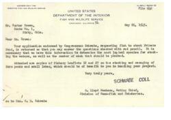["The document is from the Director of the Fish and Wildlife Service to Mr. Buster Brown, regarding his application for fish to stock a private pond. The application is being returned so that Mr. Brown can answer some questions in order to determine the best species of fish to stock and how many should be planted. Attached are Fishery Leaflets that may be helpful for Mr. Brown in managing his project."]