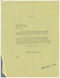 ["The document is a series of letters written by George B. Schwabe, M.C. to various individuals in Oklahoma and Kansas, informing them that their applications for fish have been forwarded to the Department of the Interior, Fish and Wildlife Service in Chicago, and that shipment of the fish should be made within a short time. Schwabe requests that the recipients notify him if they do not receive the fish within two to three weeks, and also provide feedback on the condition of the fish once they arrive. He expresses his hope that the recipients will have the best of luck with the fish."]
