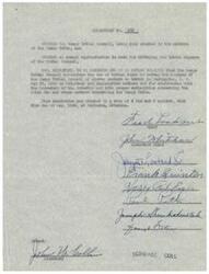 ["Resolution No. 182 authorizes the Osage Tribal Council to use tribal funds to cover the travel expenses of eleven members to travel to Washington, D.C. for meetings with government officials regarding budgetary and legislative matters, as well as issues concerning the Huleh Dam and other matters related to the tribe. The resolution was adopted by a vote of 6-0 on May 21, 1945 in Pawhuska, Oklahoma."]