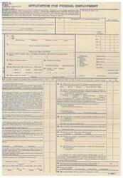 ["This text is an application form for federal employment with the United States Civil Service Commission. The applicant is instructed to answer every question clearly and completely, and to provide all required documentation. Questions on the form include personal information, military history, criminal record, citizenship status, physical disabilities, and willingness to accept certain types of appointments. The applicant must also provide information on their salary requirements, willingness to travel, and notice required to report for work."]