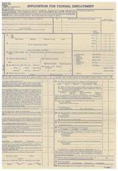 ["This text is an application form for federal employment with the United States Civil Service Commission. It includes instructions on how to fill out the form, such as answering questions clearly and completely, using black ink, and submitting any necessary documentation. The form asks for personal information, such as name, address, date of birth, citizenship status, military service history, criminal record, physical disabilities, and preferences for location and salary. It also inquires about willingness to travel and accept appointments in different locations. Additionally, the form includes questions about alcohol consumption, family members employed by the government, and previous federal employment."]