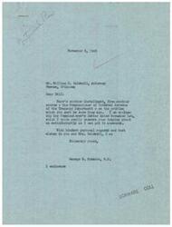 ["George B. Schwabe, a member of the House of Representatives, received a letter from the Commissioner of Internal Revenue regarding a constituent's 1944 income tax liability. The Commissioner explained that the tax calculated by the Collector of Internal Revenue was correct based on the income and deductions of the constituent. The Commissioner detailed how the normal tax liability was determined and addressed a possible difference in the tax amount due to disallowed deductions. Schwabe forwarded this information to his attorney friend, William S. Caldwell, in response to a previous inquiry."]