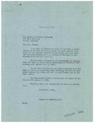 ["The document is from Raymon B. Thomas, an attorney, to George B. Schwabe, requesting information on the next vacancy on the Alaskan District Court Bench and the appointment of United States District Attorneys in the Alaskan District. The document states that Judge George Alexander's term will expire on July 7, 1946, and United States Attorney Noel Wenndron's term expired on January 14, 1946, with no appointment made yet. Other terms will expire in 1948. The information was obtained from the Department of Justice on January 28, 1946."]