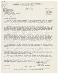 ["The Rolla Chamber of Commerce is concerned about appropriations for the Bureau of Mines for the fiscal year 1946, especially in relation to metallurgical industries in Oklahoma. They have sent a letter to Honorable George B. Schwabe requesting support for specific appropriations related to mineral resources and facilities. The document outlines the changes in appropriations for various programs and highlights the importance of these funds for the state. They urge Mr. Schwabe to advocate for these appropriations during the House appropriations committee hearings."]