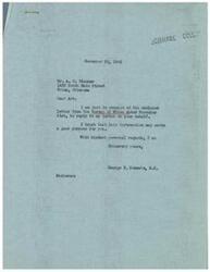["The document is from George B. Schwabe to the Bureau of Mines requesting information about bauxite land near Little Rock, Arkansas. Schwabe is seeking information on the mining possibilities in the area and clarification on the grades of bauxite found on the property. The Bureau of Mines responds with details on the bauxite deposit, including grades A-E based on available alumina content and their suitability for different processes. Schwabe is interested in negotiating a sale of the property and is seeking accurate figures on the amount of ore present."]