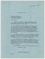 ["Mr. Lee O. Mitchell wrote a letter to Congressman George B. Schwabe asking for the address of the office or department in Washington that analyzes metal ores. Congressman Schwabe responded, informing Mitchell that the government does not test for private concerns but individuals can send samples to the Bureau of Mines for analysis. He also mentioned that he had a successful trip to Claremore and is willing to help further if needed."]